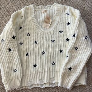 Hem and Thread distressed Star Sweat Size Large NWT